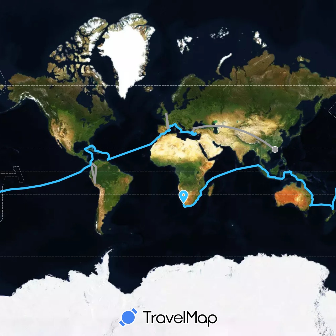 TravelMap itinerary: driving, plane, boat in Australia, Colombia, Ecuador, Spain, Fiji, France, United Kingdom, Grenada, Gibraltar, Greece, Hong Kong, Indonesia, Italy, Comoros, Morocco, Monaco, New Zealand, Panama, Peru, French Polynesia, Seychelles, Singapore, Tonga, Turkey, United States, South Africa (Africa, Asia, Europe, North America, Oceania, South America)
