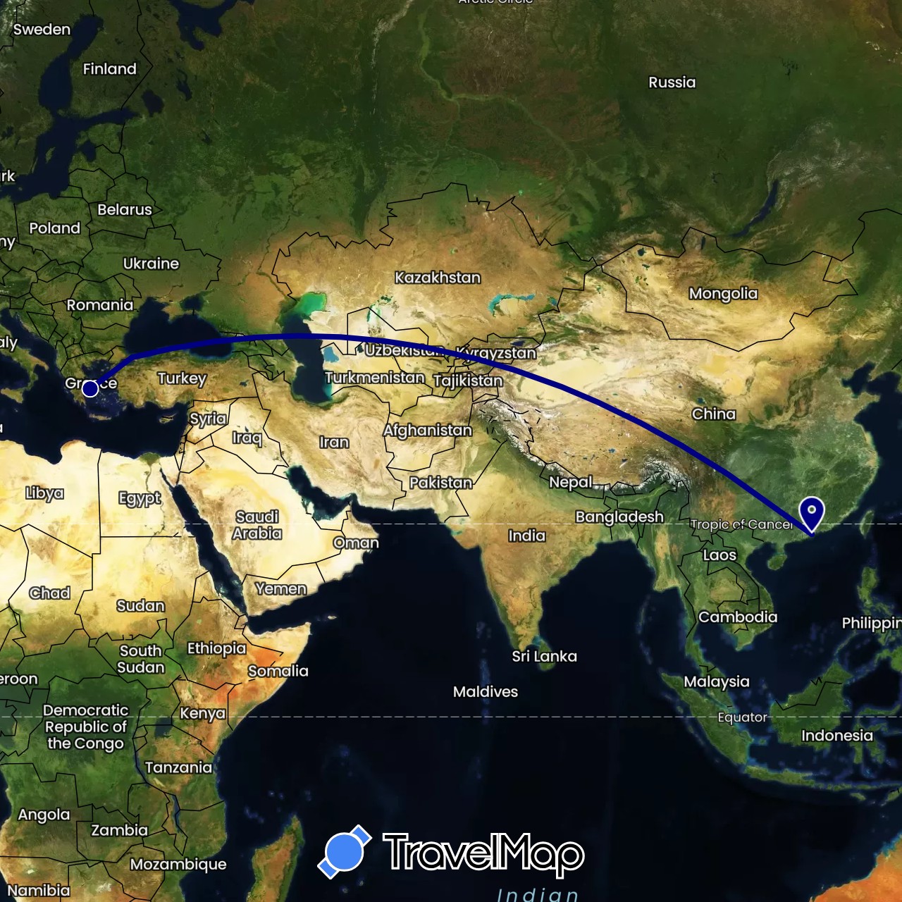 TravelMap itinerary: driving in China, Greece, Turkey (Asia, Europe)